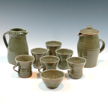 Leach Pottery coffee set, saucers missing