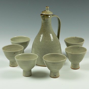 Leach Pottery, Mead Set, decanter and set of 6 goblets