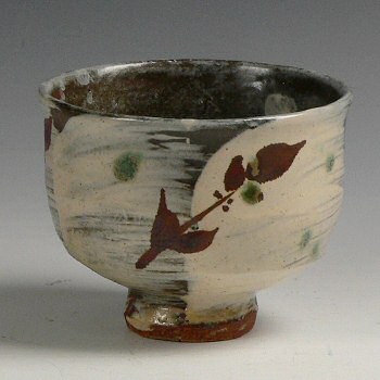Chawan - Brushed slip with iron pattern and copper splashes
