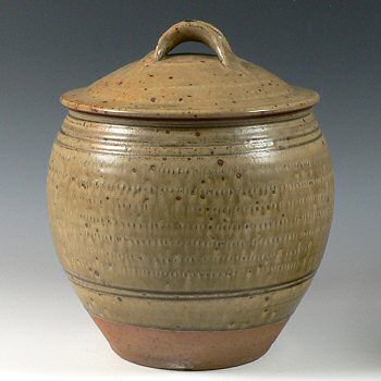 Phil Rogers early ash glazed lidded jar