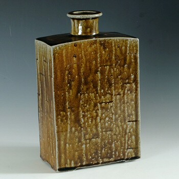 Phil Rogers ash glazed slab bottle
