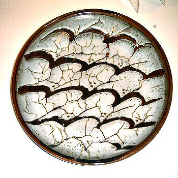 Stoneware bowl, wax resist, dolomite over temoku, 1977