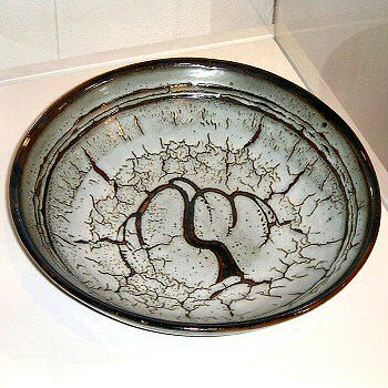 Stoneware dish, willow tree pattern, dolomite over temmoku, 1991