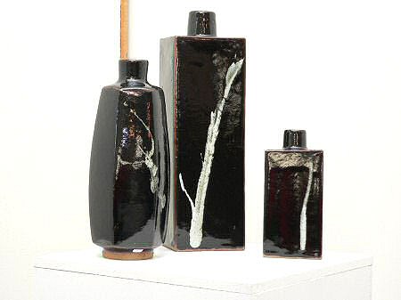Peter Swanson - slab built bottles with glaze pours