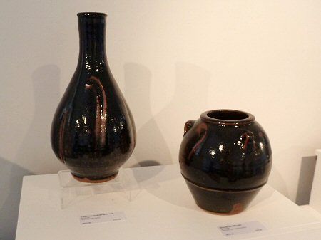 Temmoku korean bottle and lugged vase