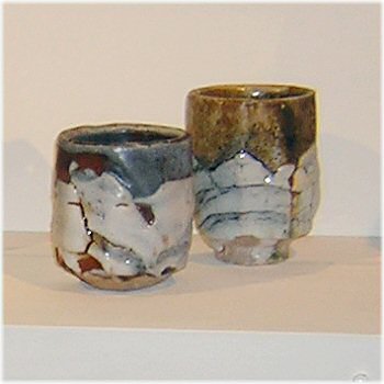 Ash glaze yunomi and saki cup