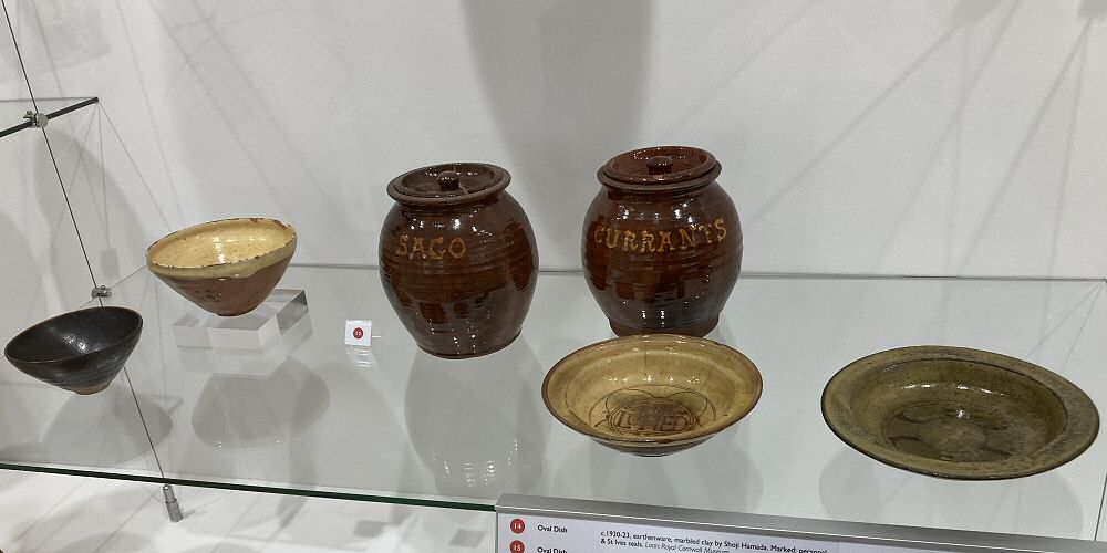 Song dynasty bowls, Leach Pottery jars ca. 1925, Michael Cardew bowls 1923-25