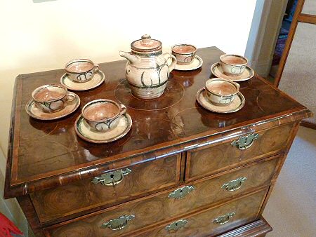 Raku tea set made by Ray Finch and decorated by Cardew