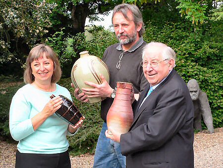 Gallery owner Kim Taylor with Phil Rogers and Henry Sandon at the exhibition preview