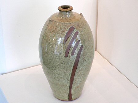 Nuka glazed bottle with finger wipe decoration