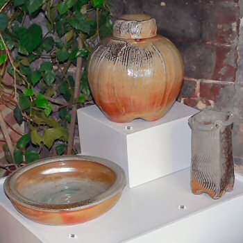 Orange Ginger Jar, Squared Vase and Rimmed Bowl