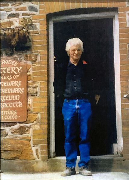 John Vasey outside his home pottery in Vicarage Road