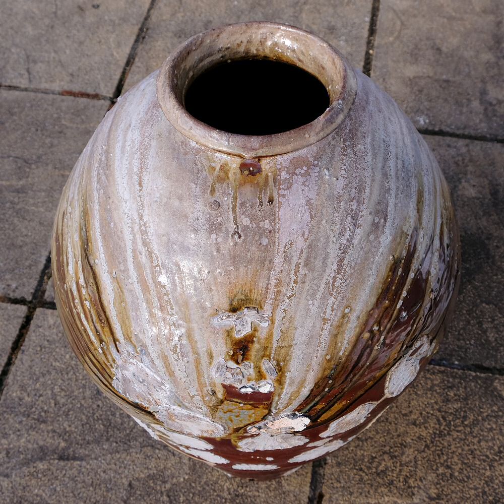 Nic Collins - Huge jar, ash glaze running down over the residual scallop shells