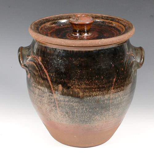 Michael Casson - Big lidded jar, tenmoku glaze