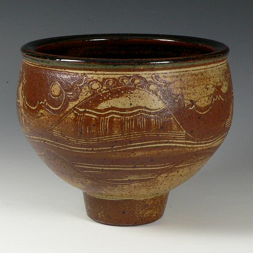 Michael Casson - Footed landscape bowl, dry ash glaze