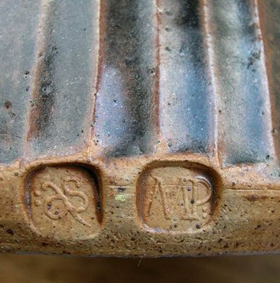 Alec Sharp - Marks on a facetted tenmoku glazed Morar Pottery pot