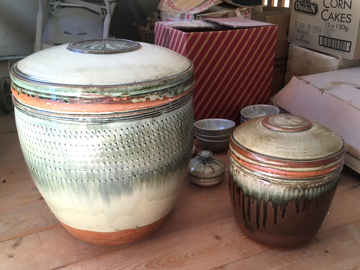 Richard Batterham - Huge lidded jars in the showroom, 2020