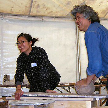 Ken Matsuzaki kneading his clay