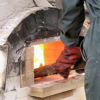 Stoking the anagama kiln