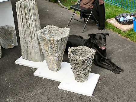 Wendy Lawrence pots with guard dog!