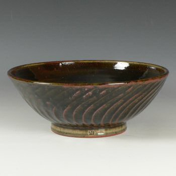 Edward Hughes large tenmoku glazed fluted bowl