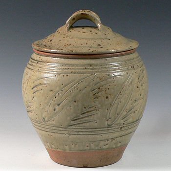 Phil Rogers early ash glazed lidded jar