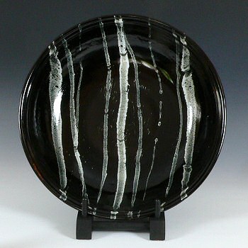 Huge tenmoku glazed dish with nuka pours