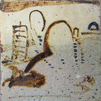 Bernard Leach tile - Oriental scene