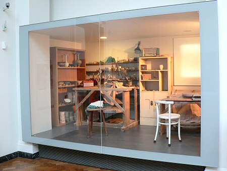 Reconstruction of the Lucie Rie workshop in the Timothy Sainsbury Gallery