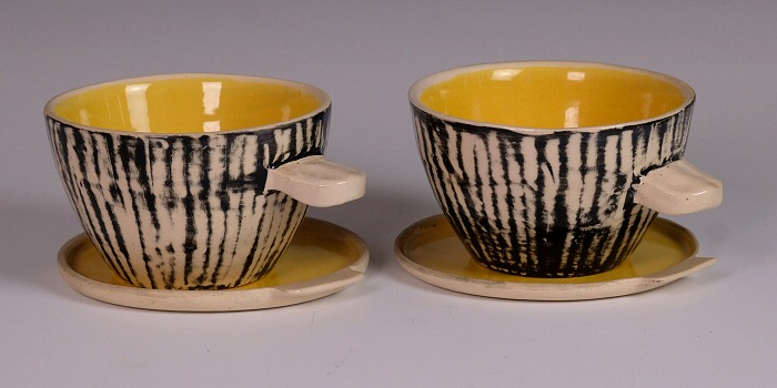 Eric Leaper - Pair of handled bowls with saucers