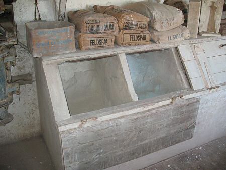 Glaze bins in the clay room