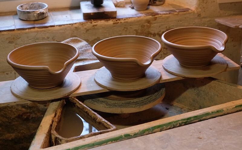 Newly thrown bowls in the old throwing room