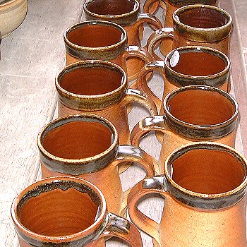 Lines of pint mugs